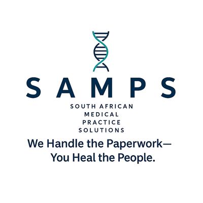 Logo of South African Medical Practice Solutions with a DNA strand graphic.