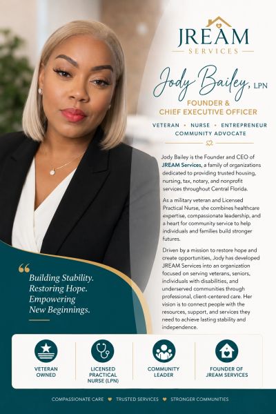Professional portrait and profile of Jody Bailey, CEO of JREAM Services.