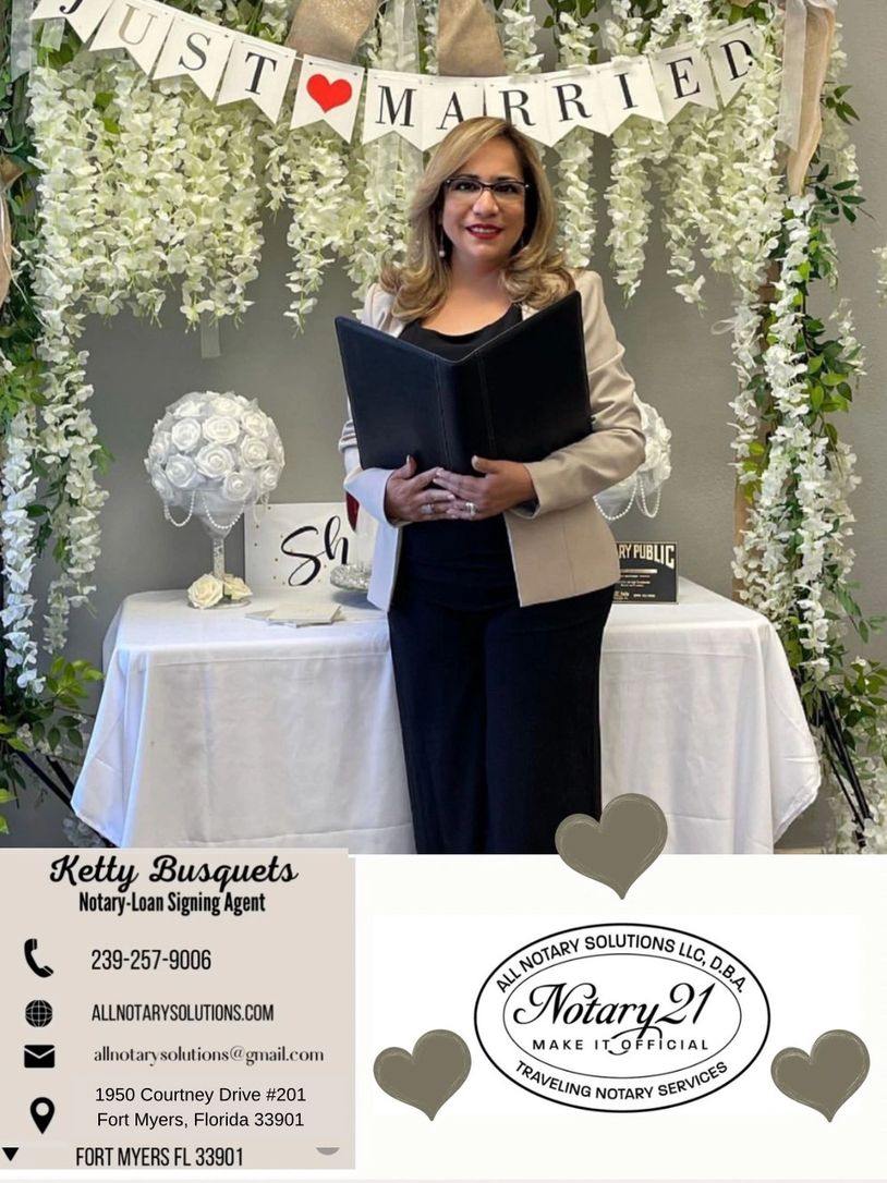 Ad for Ketty Busquet from All Notary Solutions in FloridaWeddings and Special Events Magazine