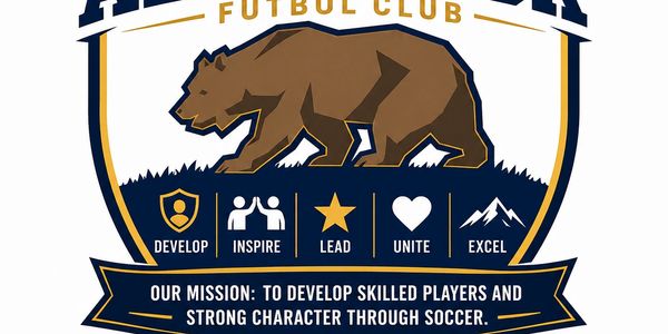 Soccer club logo featuring a bear and core values.