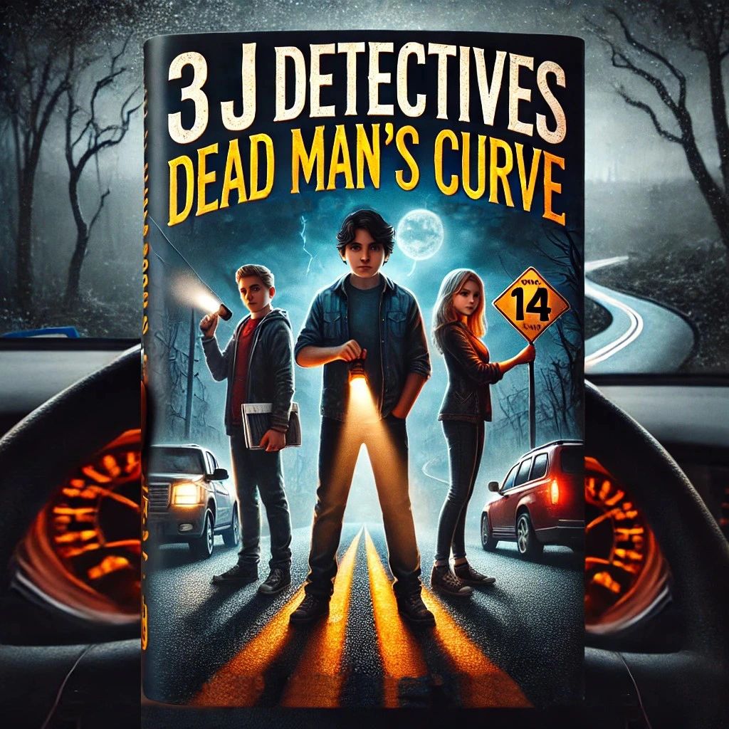 cover art for the middle grade book, 3J Detectives Dead Man's Curve