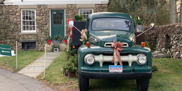 Holiday mobile farmers market on 1952 Ford farm truck - Betty Lou
