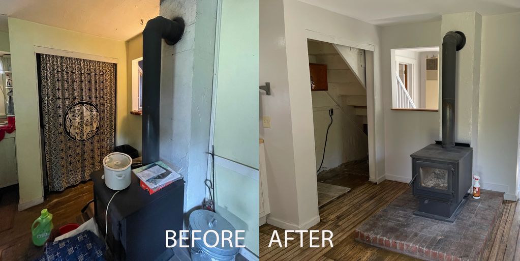 Before and After 1890 Farmhouse Kitchen with wood stove