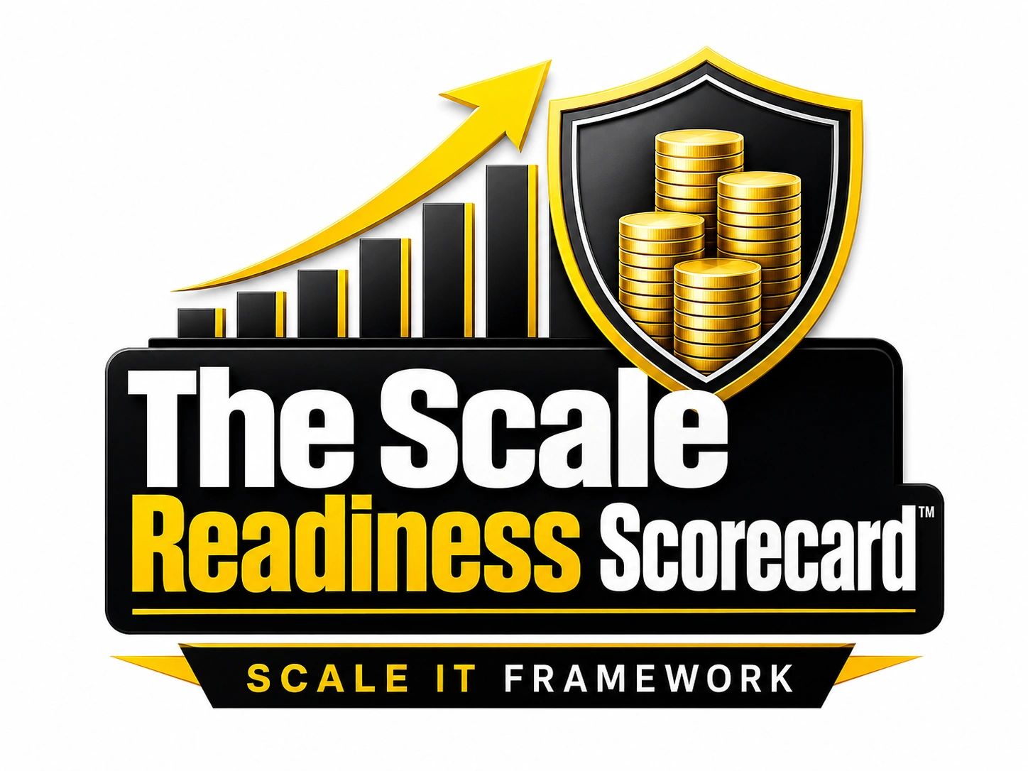 Logo for The Scale Readiness Scorecard with a growing bar chart and coin stacks.
