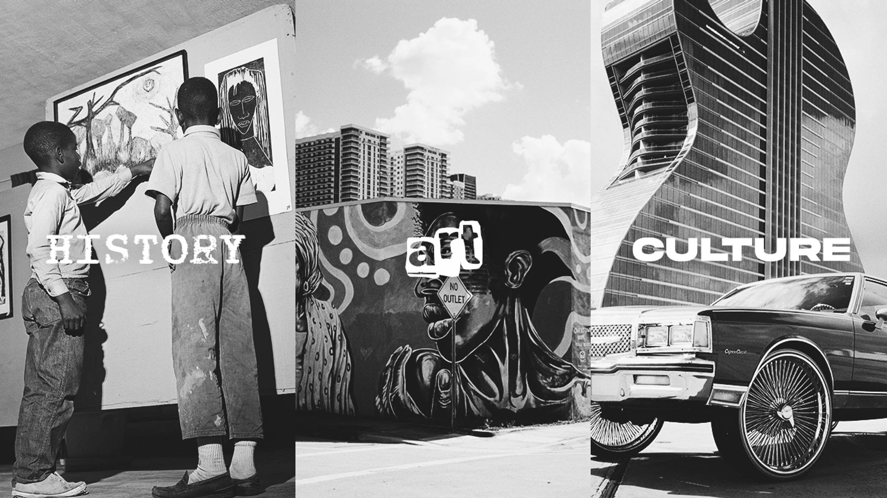 Black and white images showcasing history, art, and culture.