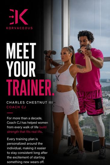Personal trainer Coach CJ guiding a woman during a workout.