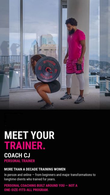 A personal trainer coaching a woman on weightlifting indoors.