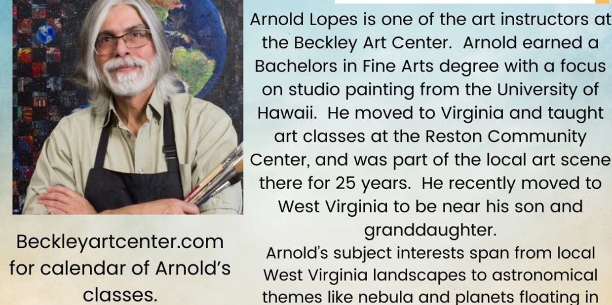 Portrait of Arnold Lopes, an art instructor with a background in fine arts and astronomy-themed art interests.