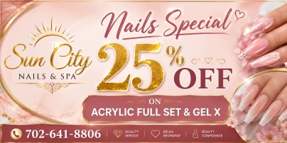 Sun City Nails & Spa
7703 N El Capitan Wy #110
Las Vegas, NV  891