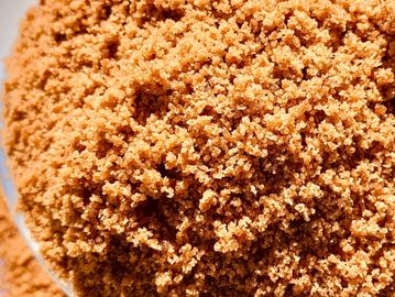 Close-up of brown sugar granules.