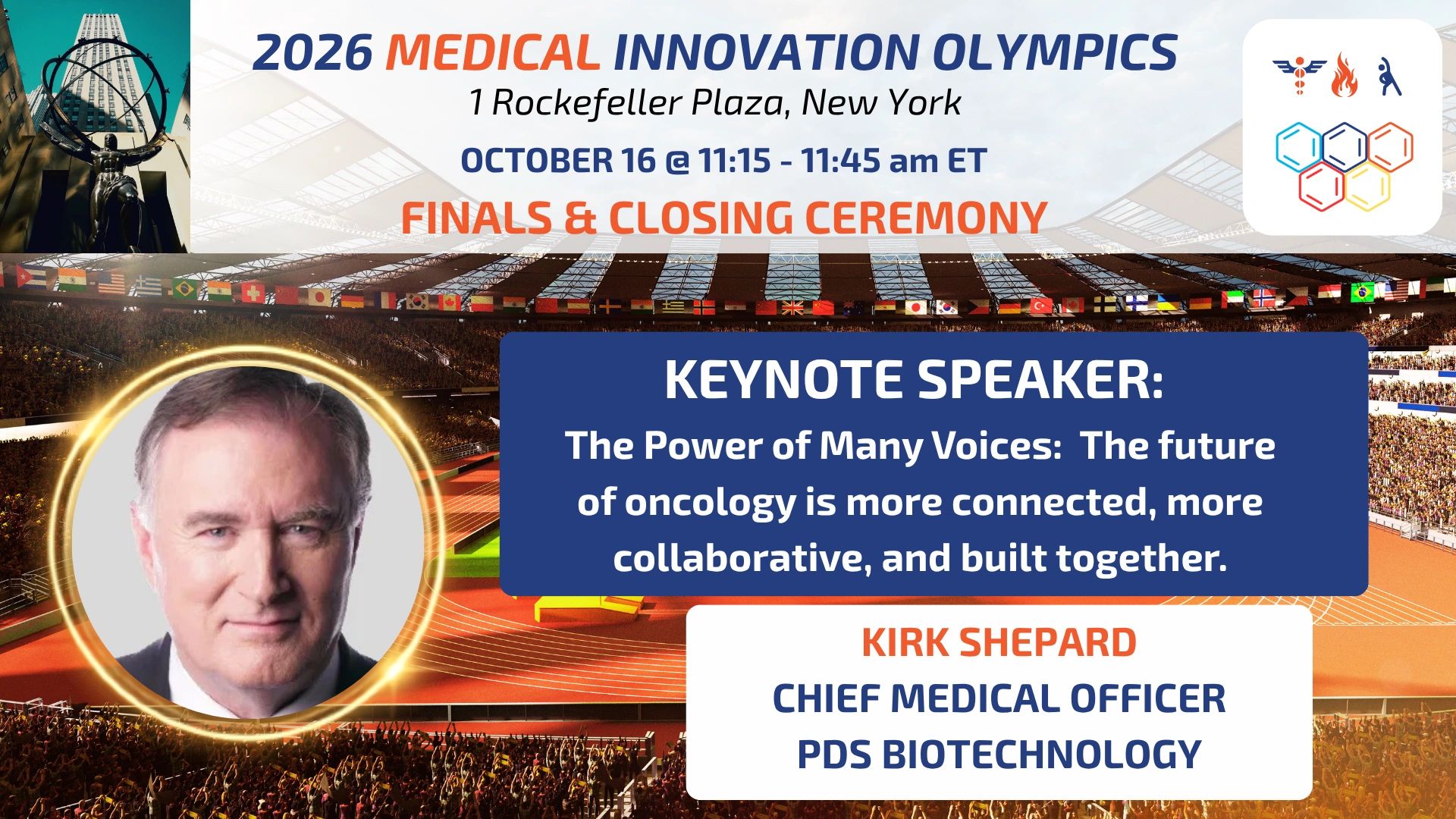 Announcement for 2026 Medical Innovation Olympics keynote speaker Kirk Shepard.