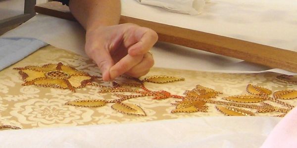 Ecclesiastical conservation of an altar frontal. 
