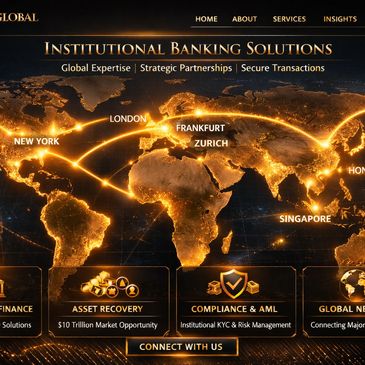 Global map highlighting key financial hubs with institutional banking solutions.
