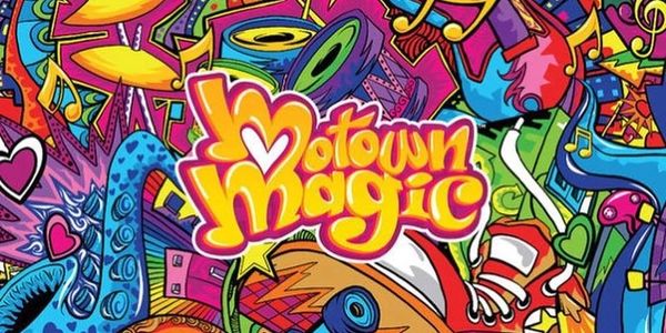 Colorful Motown Magic graffiti art with musical instruments and hearts.