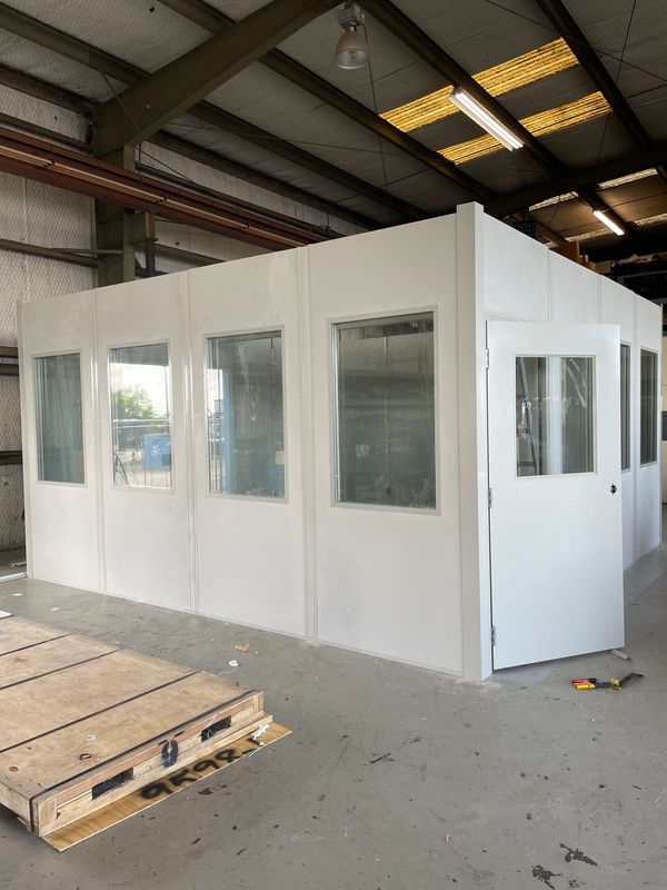 A newly constructed modular office installation with several windows, door, in Waterloo Iowa 