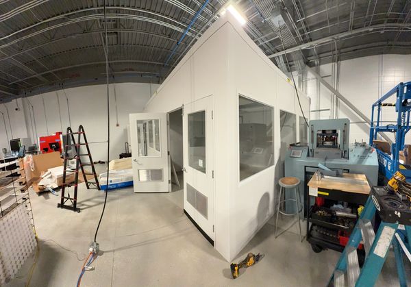 A new prefabricated modular office installation with several windows, double door by SoFlo 