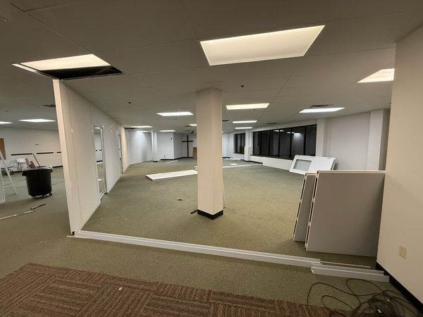 A newly constructed modular wall-partition installations from floor to ceiling for new class-rooms