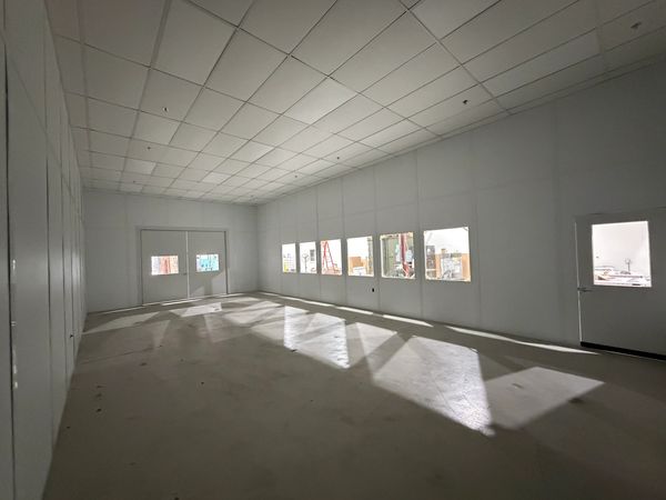Inside a new modular installation of a clean-room with several windows in Newark Delaware by SoFlo 