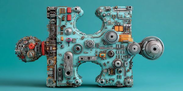 Jigsaw piece made from computer parts - AI generated
