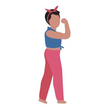 Animated Rosie the Riveter-inspired woman.