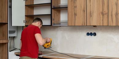 Accessible kitchen renovation - lowered counters & cabinets for wheelchair users safety