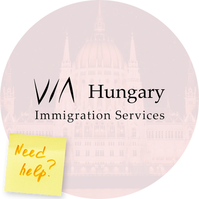 viaHungary logo, Hungarian parliament in the background, post it note with text "Need Help"