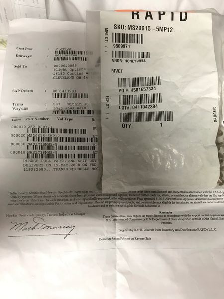 Ms20615 Form.pdf MS20615-5MP12 New rivets with trace to Rapid, includes 1 LB