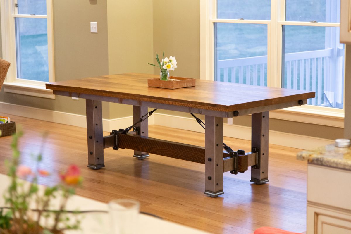 Industrial Steel Frame Table / Solid Wood Top