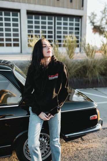 Ashley Alexandra wearing the Crown pvd hoodie with a classic bmw