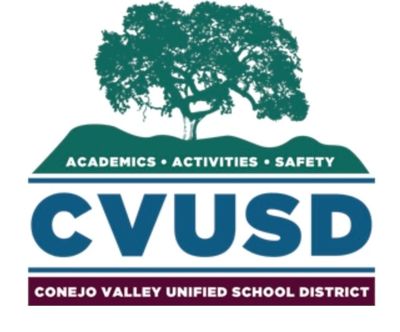 Conejo Valley Unified School District logo with tree and the words academics, activities and safety.