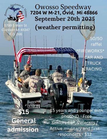 Boat with three people fishing under an American flag canopy on calm water.