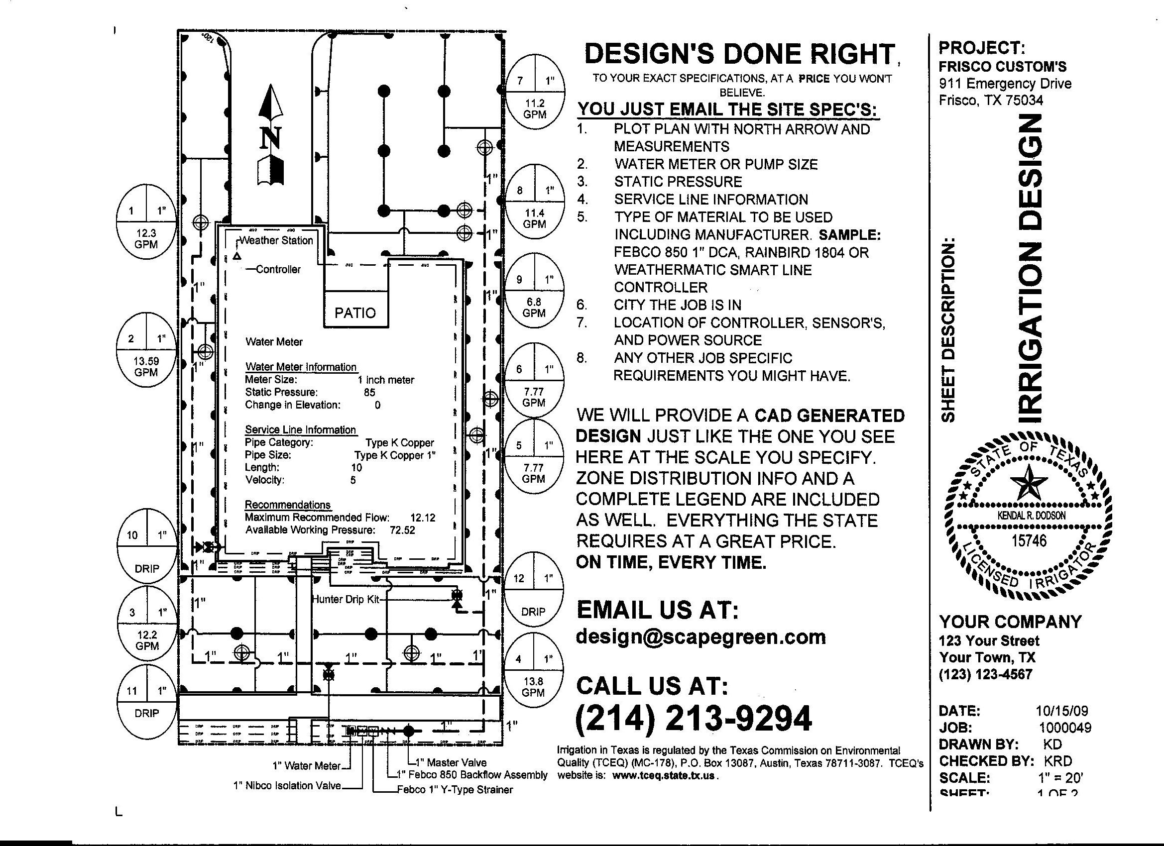 LANDSCAPE SPRINKLER PLANS/DESIGNS ENGINEERING AND CONSTRUCTION