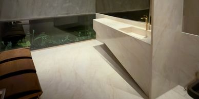 Lavabo, integração e banheiro de luxo 