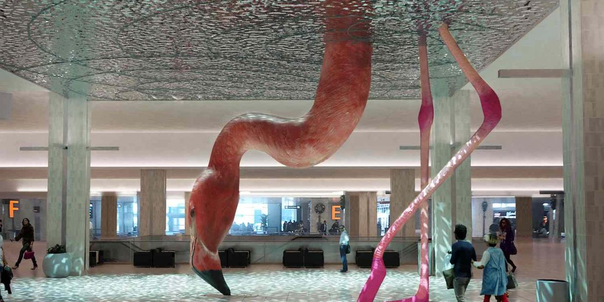 Phoebe the flamingo at Tampa International Airport