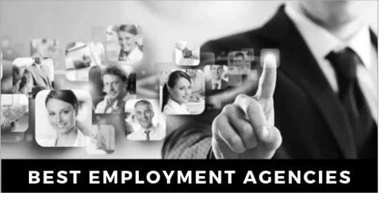 Businessman selecting best employment agencies on digital screen.