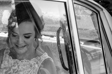 Bride arriving for her wedding day at Bartons Mill Basingstoke 
