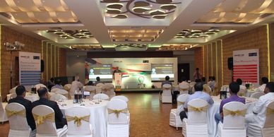 Conference set up at a banquet hall