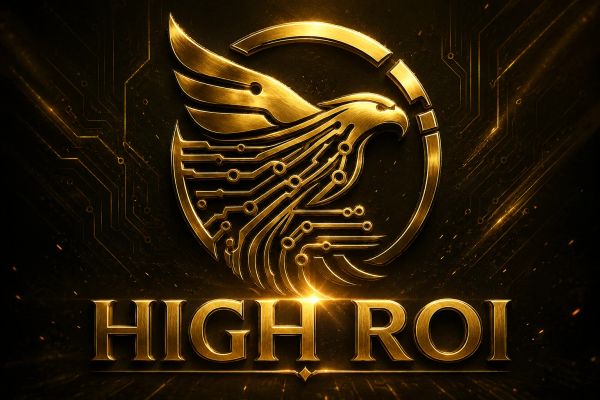 Golden eagle logo with tech circuit design and 'HIGH ROI' text.