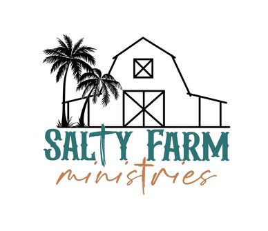 Logo with a barn and palm trees for Salty Farm Ministries.