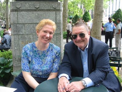 Elizabeth Foxwell and Robert B. Parker, Bryant Park, New York Public Library. Photo by Glenn Curry