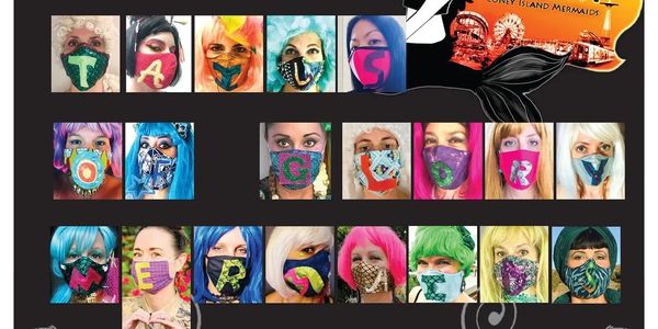 Collage of women wearing colorful masks forming the phrase 'TAKE OUR LEGACY.'