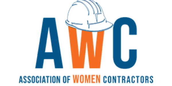 Logo of the Association of Women Contractors with a hard hat over the 'W'.