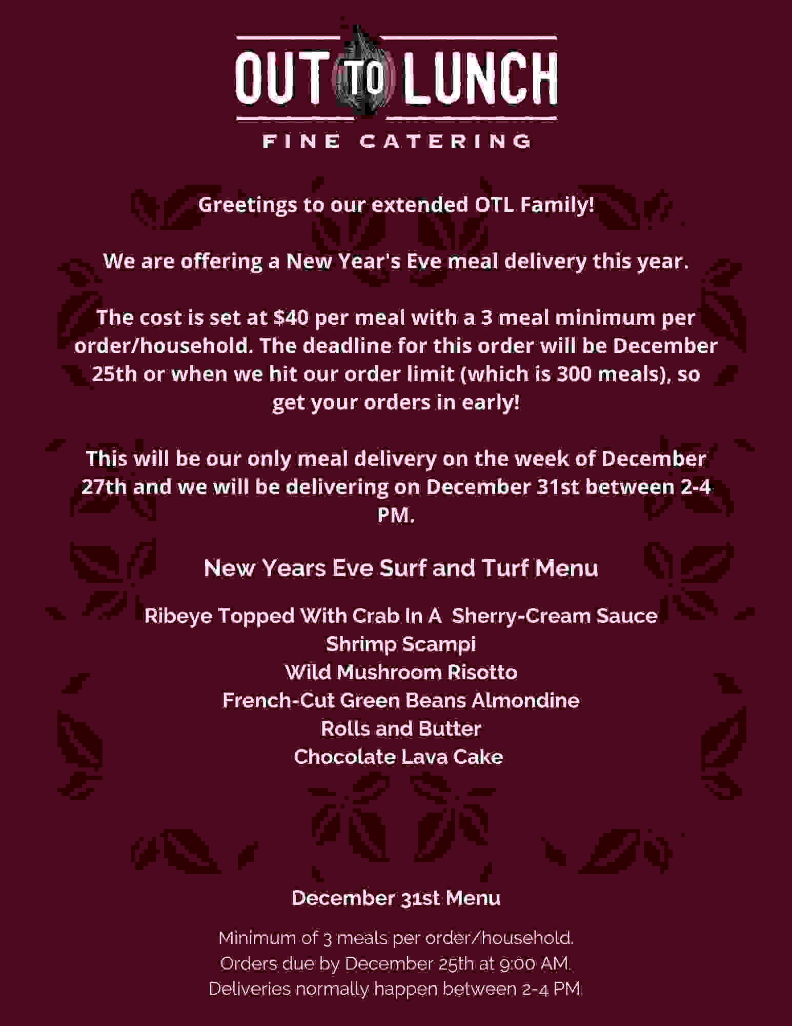 New Years Eve Menu | Out To Lunch Fine Catering