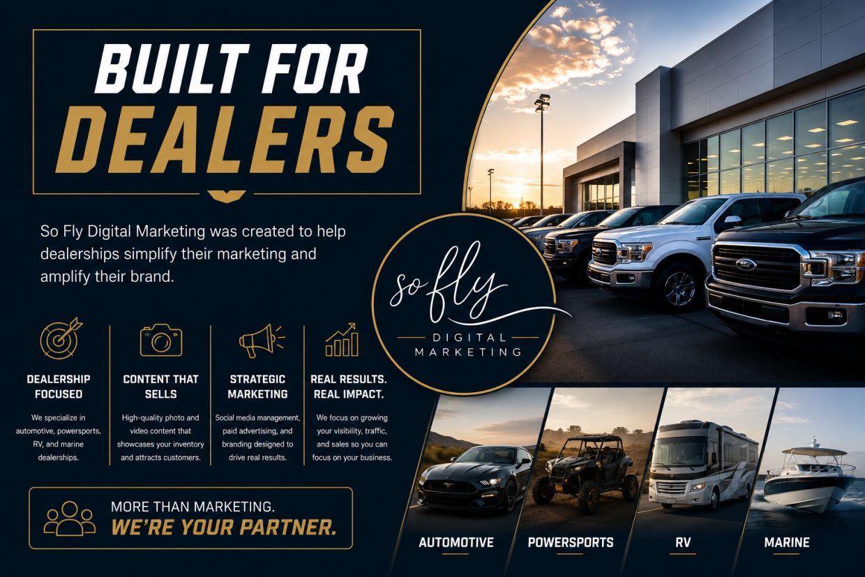 Fly Digital Marketing helps dealerships with strategic marketing for automotive, powersports, RV, and marine sectors.