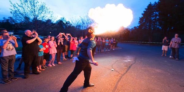 Ziggy's Outdoor Fire Show includes: 
Fire Breathing, Fire Juggling, Fire Poi, Fire Staff, & More!