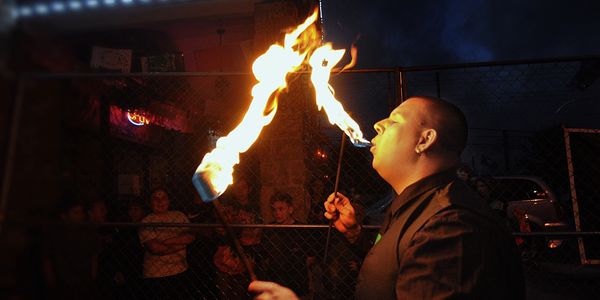 Ziggy offers an indoor fire show that incorporates Fire Eating, Fire bubbles, and Magic with Fire!