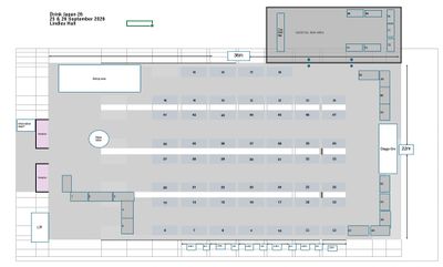 Floor plan layout for Drink Japan 26 event with booth arrangements and facilities.