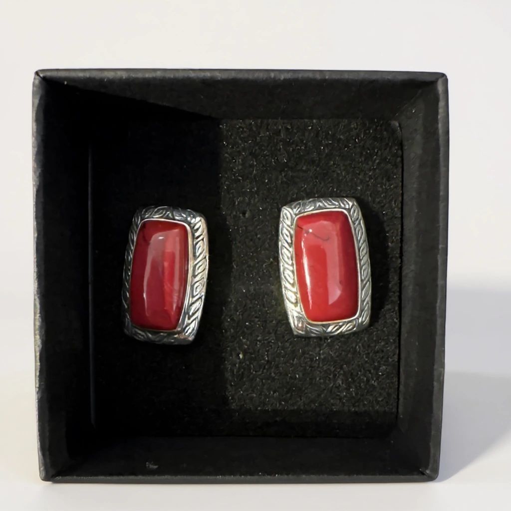 .925 Red Stone Earrings