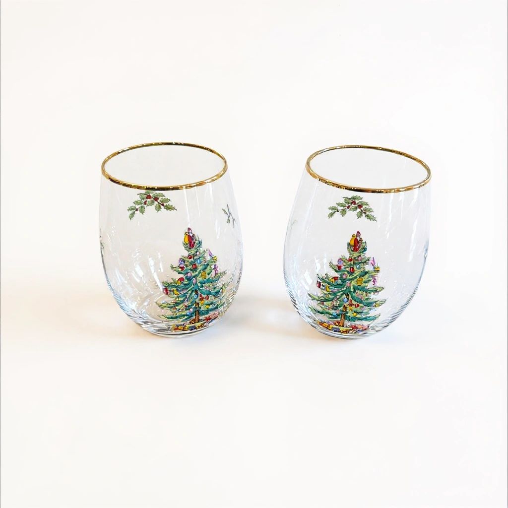 Christmas Stemless Wine Glasses Setof 2
