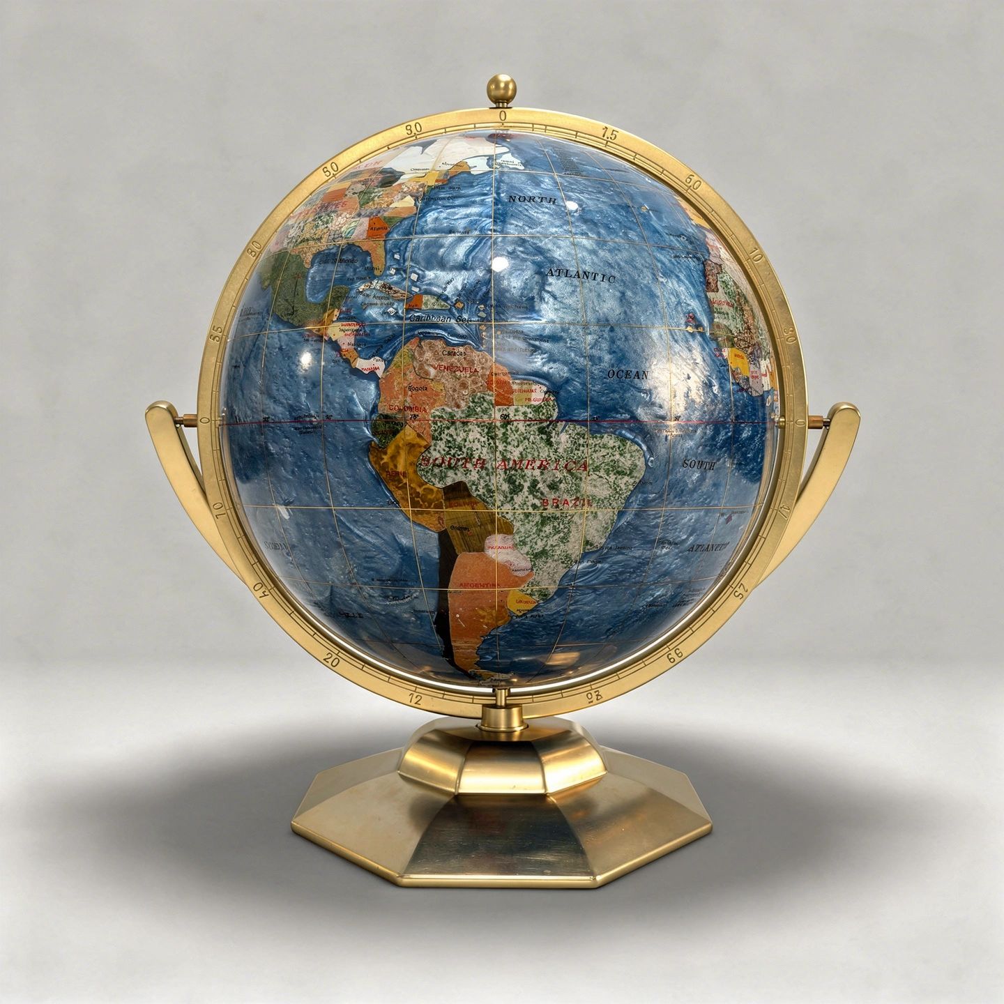 Large 21″ Unique Art Handcrafted Gemstone World Globe